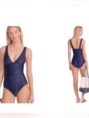 J.Crew Black Ruched V-neck One-Piece Swimsuit Size 8 D-Cup Black Classic resort